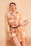 Over-Shirt Smirf firmata Mes Demoiselles Paris realizzata in pregiata seta habotai nell’inedita stampa Summer Light da Donna