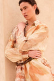 Over-Shirt Smirf firmata Mes Demoiselles Paris realizzata in pregiata seta habotai nell’inedita stampa Summer Light da Donna