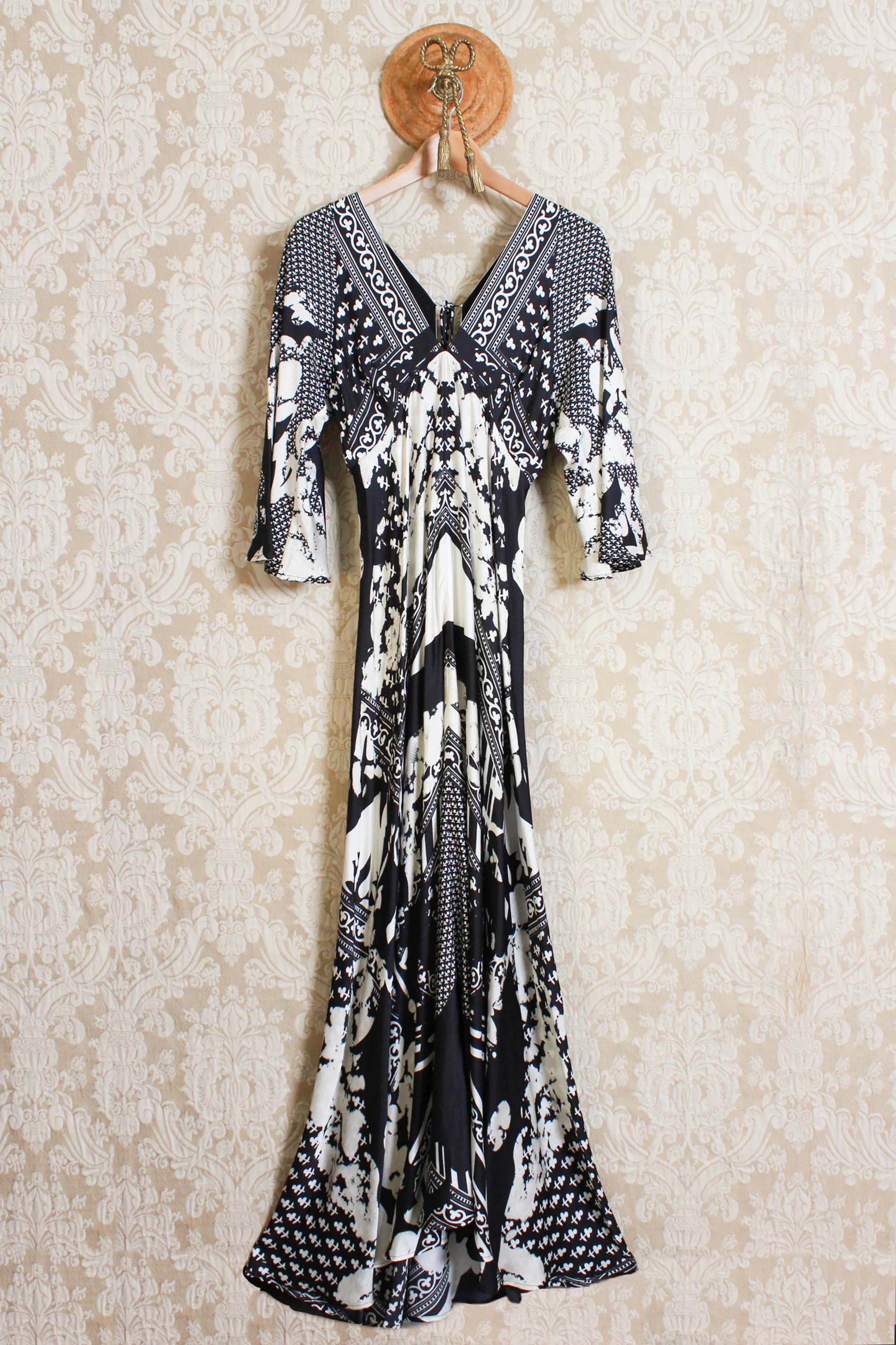 Abito lungo boho style in viscosa di mes demoiselles paris patchwork black and white