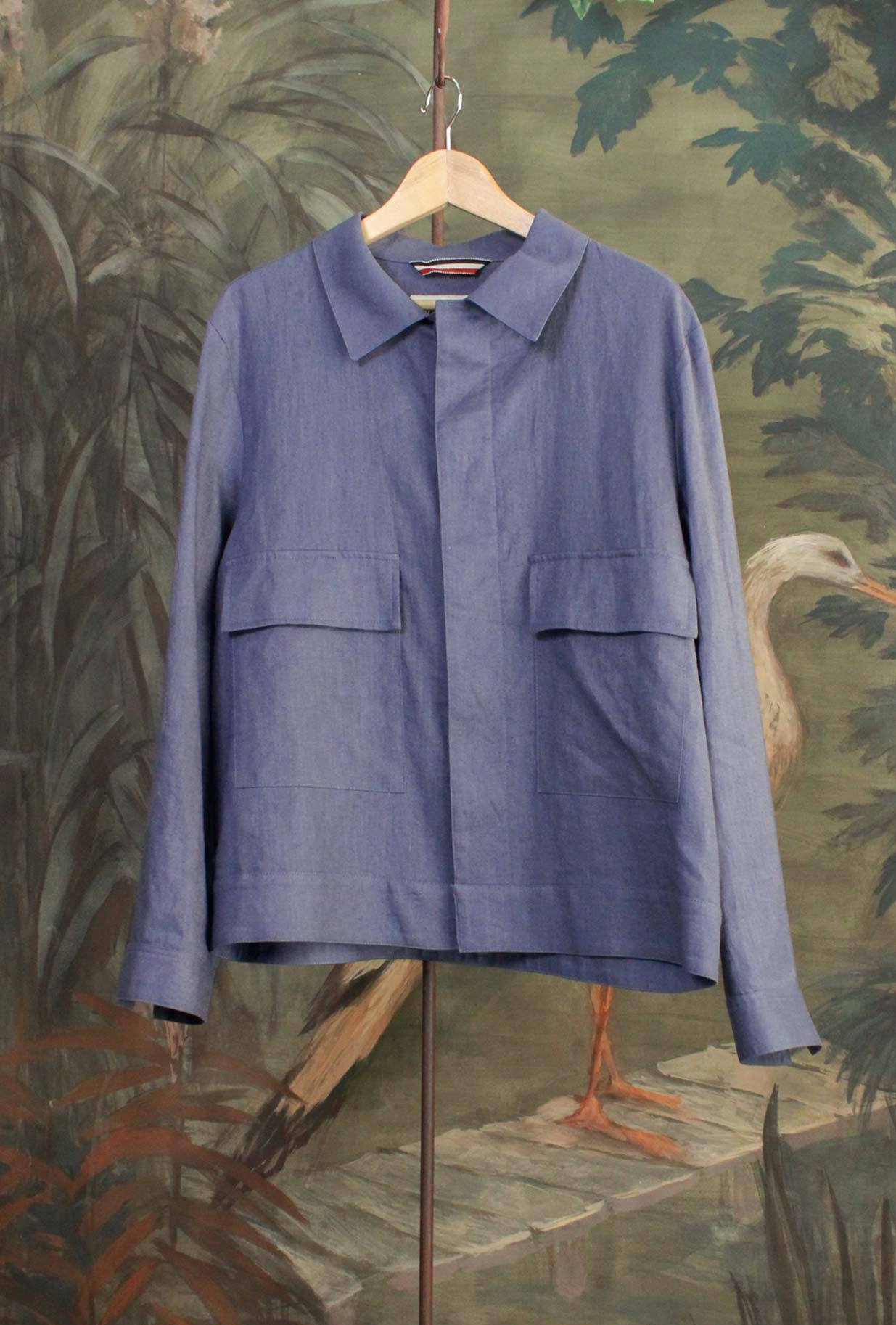 Shirt Jacket Columbus firmata New York Resident realizzata in leggero trumbler linen nella sofisticata tonalità Avio da Uomo