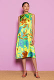 Niu Fashion Donna Abito Midi Seta Tropical Lime