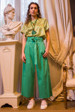 Niu Fashion Donna Pantalone Bow Vita alta con fusciacca in tono color Emerald