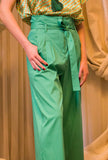 Niu Fashion Donna Pantalone Bow Vita alta con fusciacca in tono color Emerald