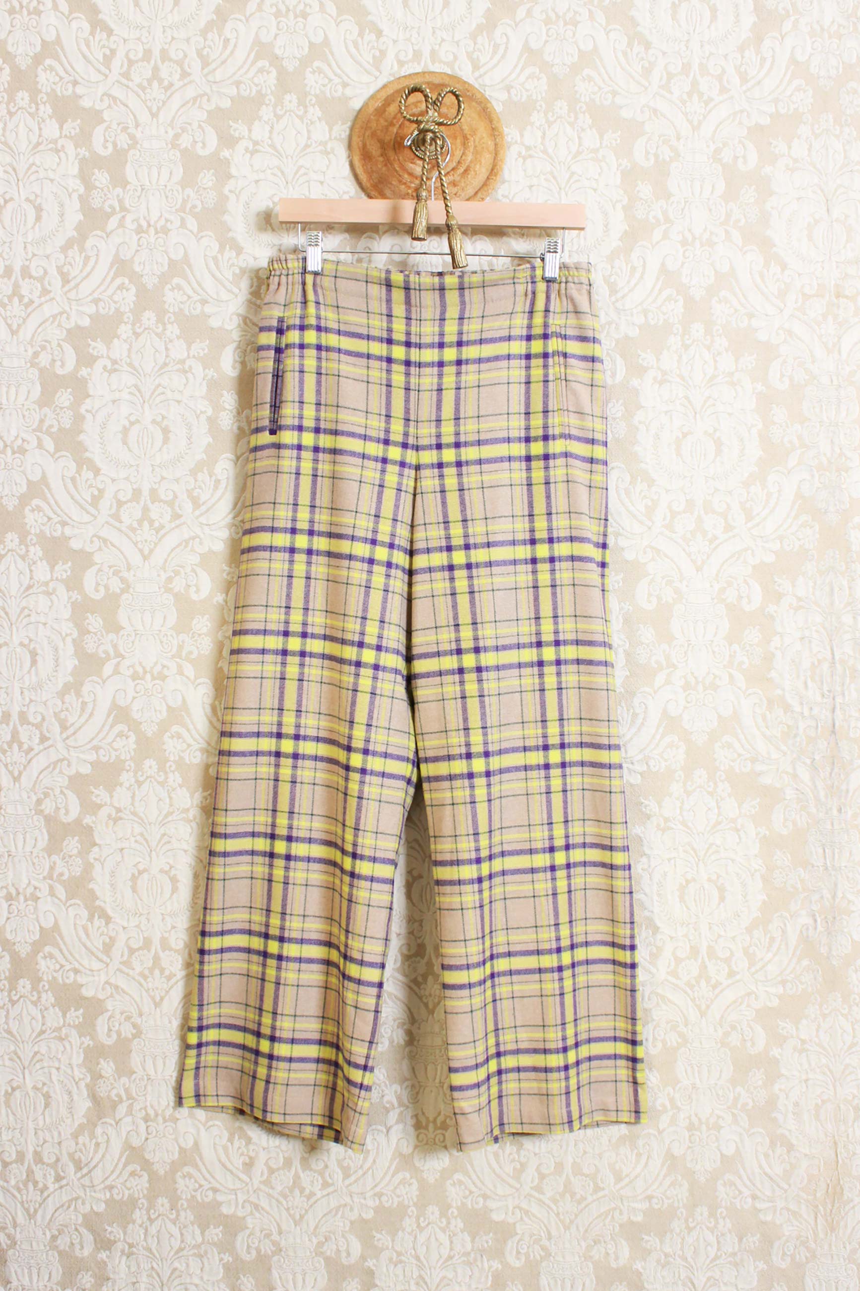 Pantalone bojan della maison niù in tartan yellow violet paja