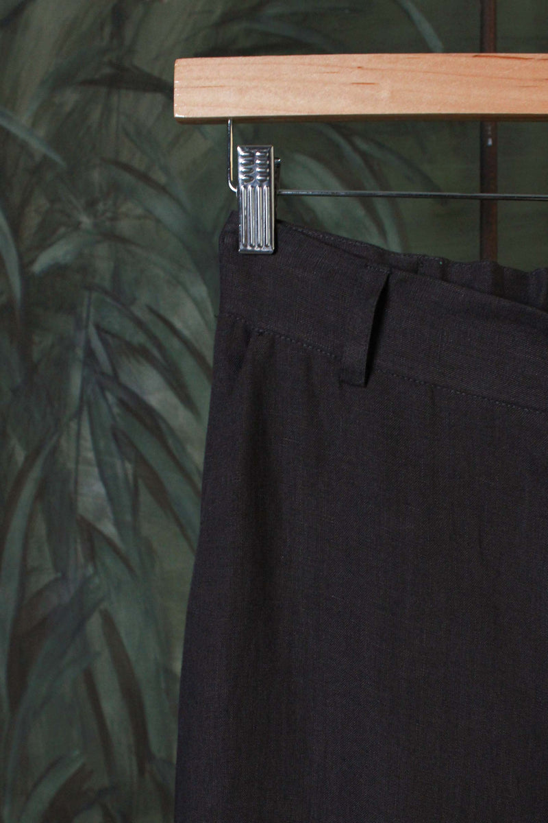pantalone campana in lino color ardesia di niù da donna con elastico in vita