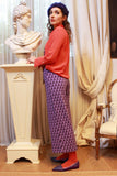 Pantalone da donna cropped anni 70 della maison niù in jacquard violet