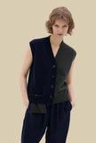 Gilet Smanicato in Maglia Bicolor Dark Green