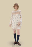 Ironed Pleated Dress in Organza Sky Bouquet
