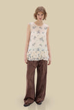 Ironed Pleated Top in Organza Sky Bouquet