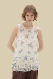 Ironed Pleated Top in Organza Sky Bouquet