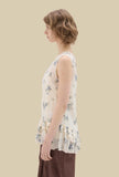 Ironed Pleated Top in Organza Sky Bouquet