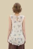 Ironed Pleated Top in Organza Sky Bouquet