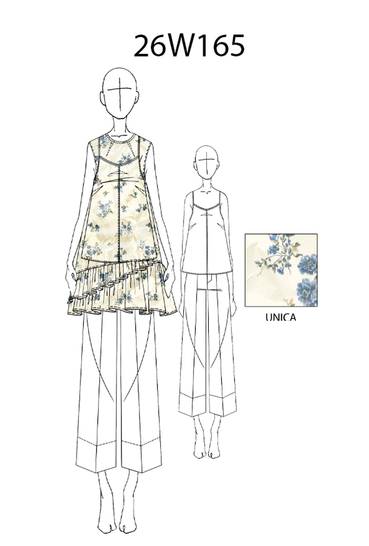 Ironed Pleated Top in Organza Sky Bouquet