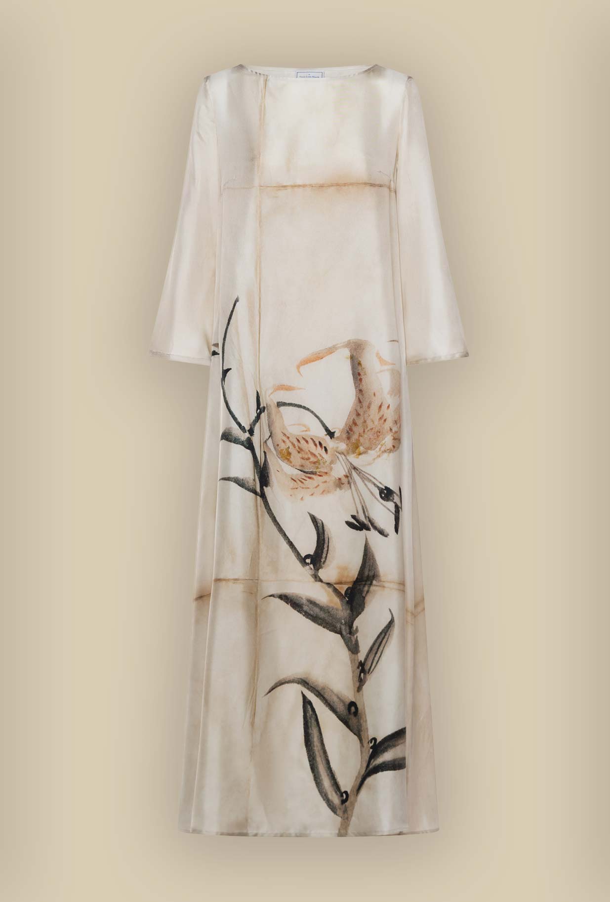 Abito Kaftan in pura seta Botanica Lilium firmato Pierre Louis Mascia