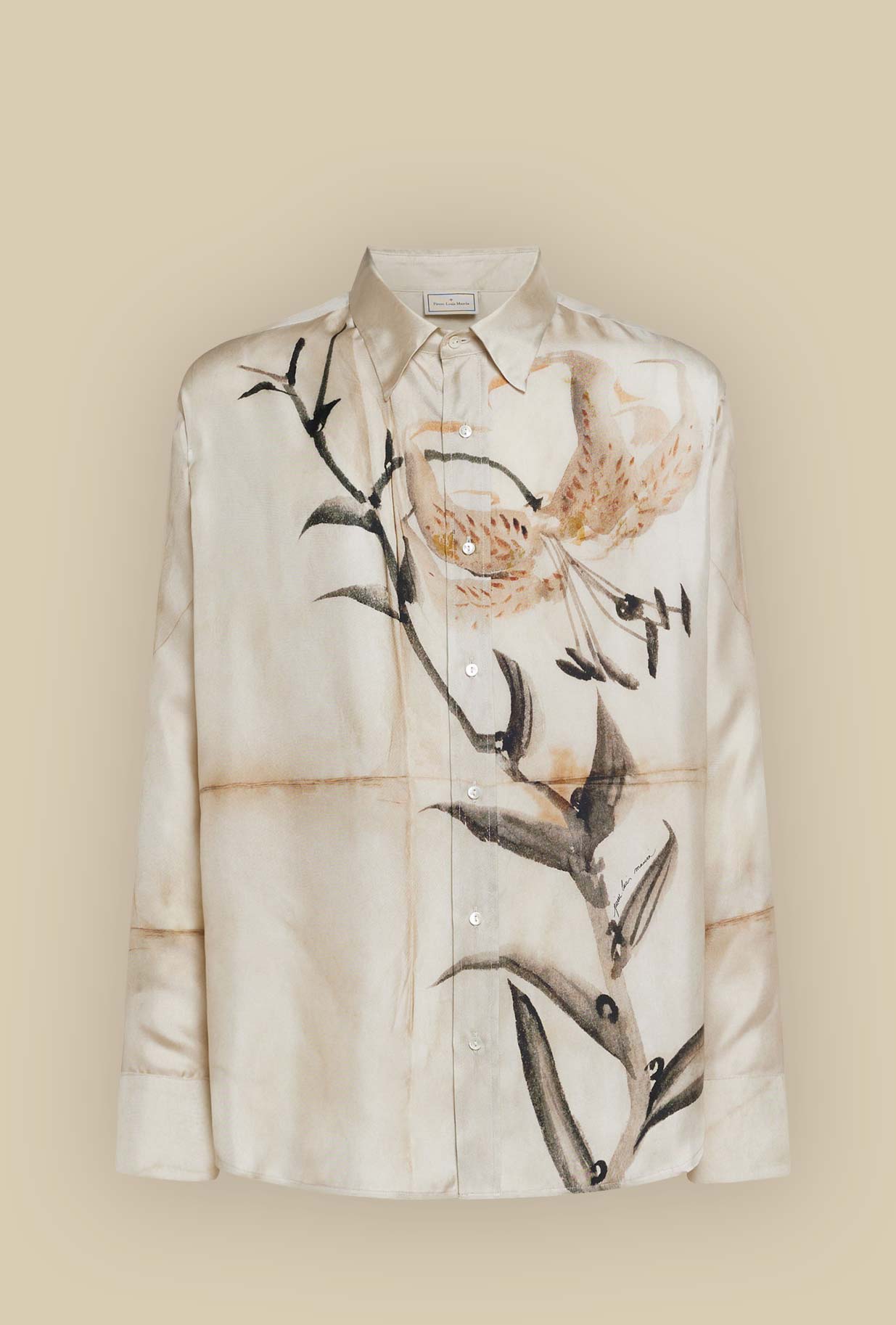 Camicia in pura seta Botanica Lilium firmata Pierre Louis Mascia