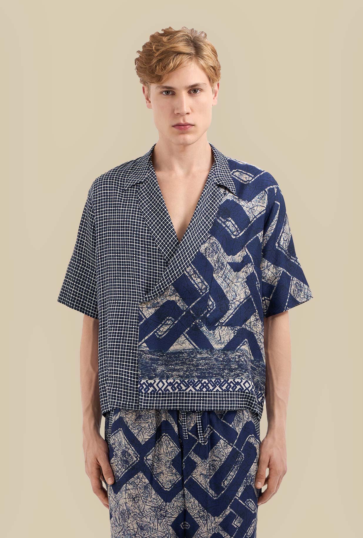 Pierre Louis Mascia Camicia Manica Corta Seta Squared Deco