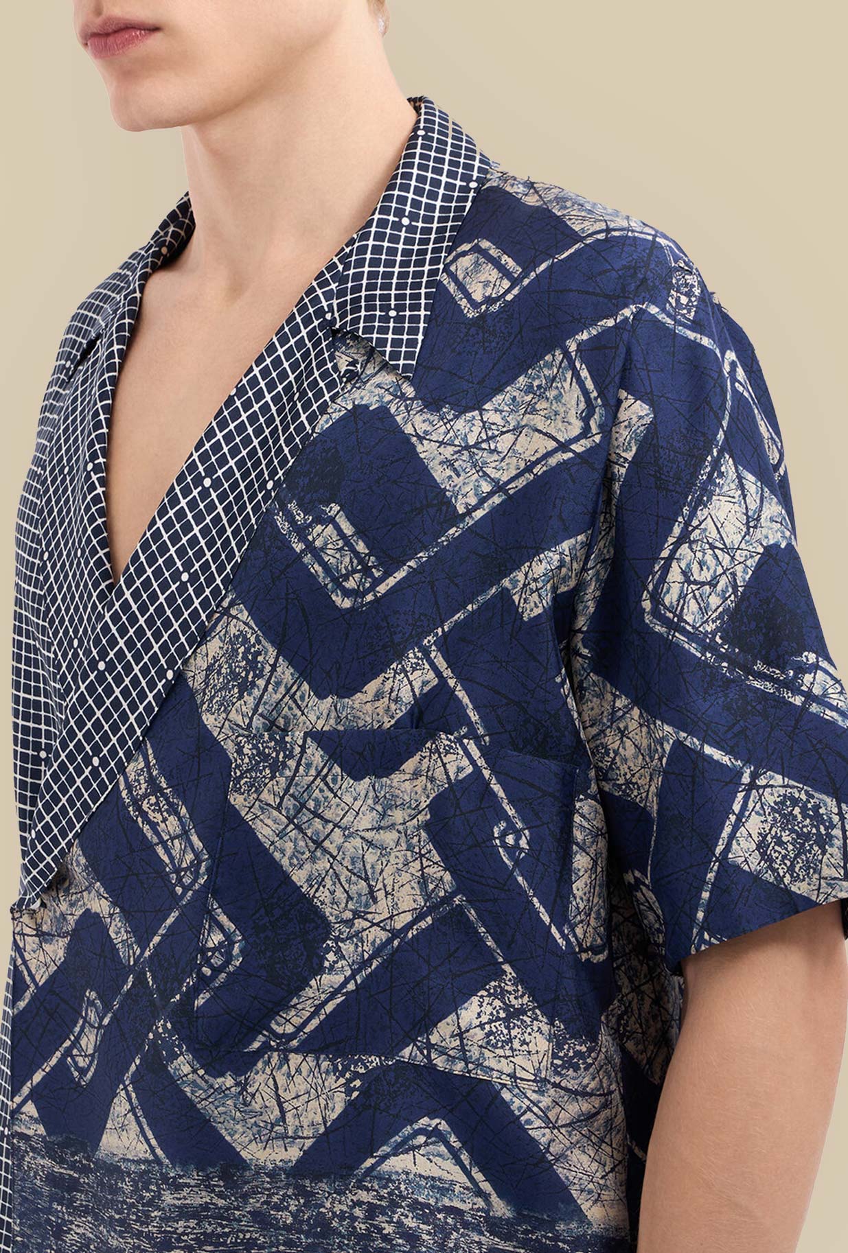 Pierre Louis Mascia Camicia Manica Corta Seta Squared Deco