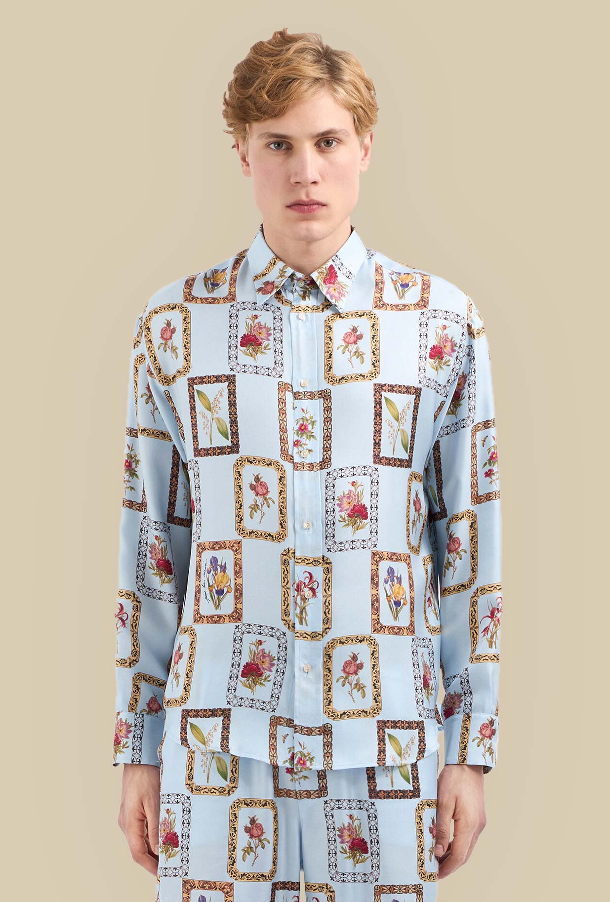 Pierre Louis Mascia Camicia Over Seta GOTS Big Flora Azur