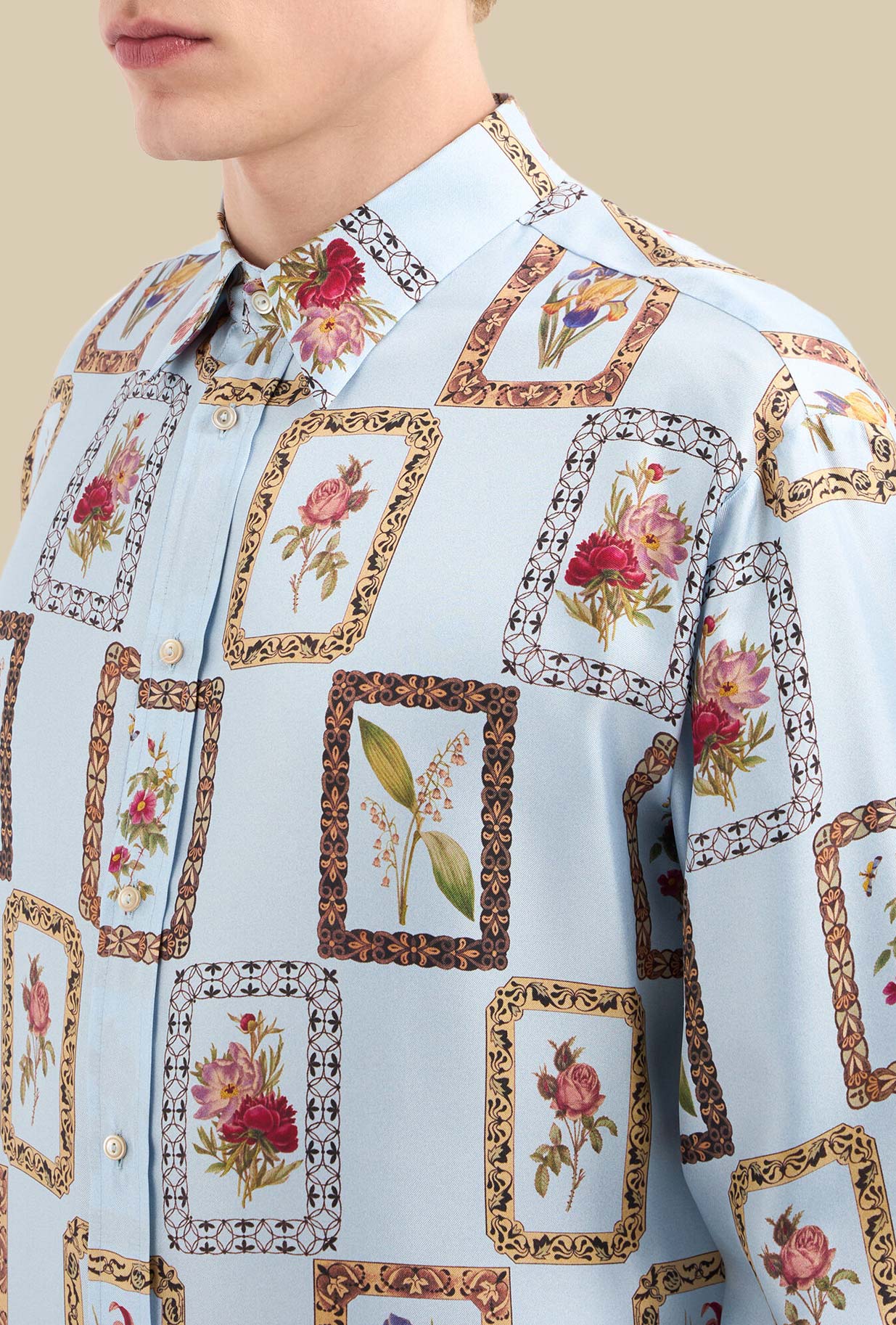 Pierre Louis Mascia Camicia Over Seta GOTS Big Flora Azur