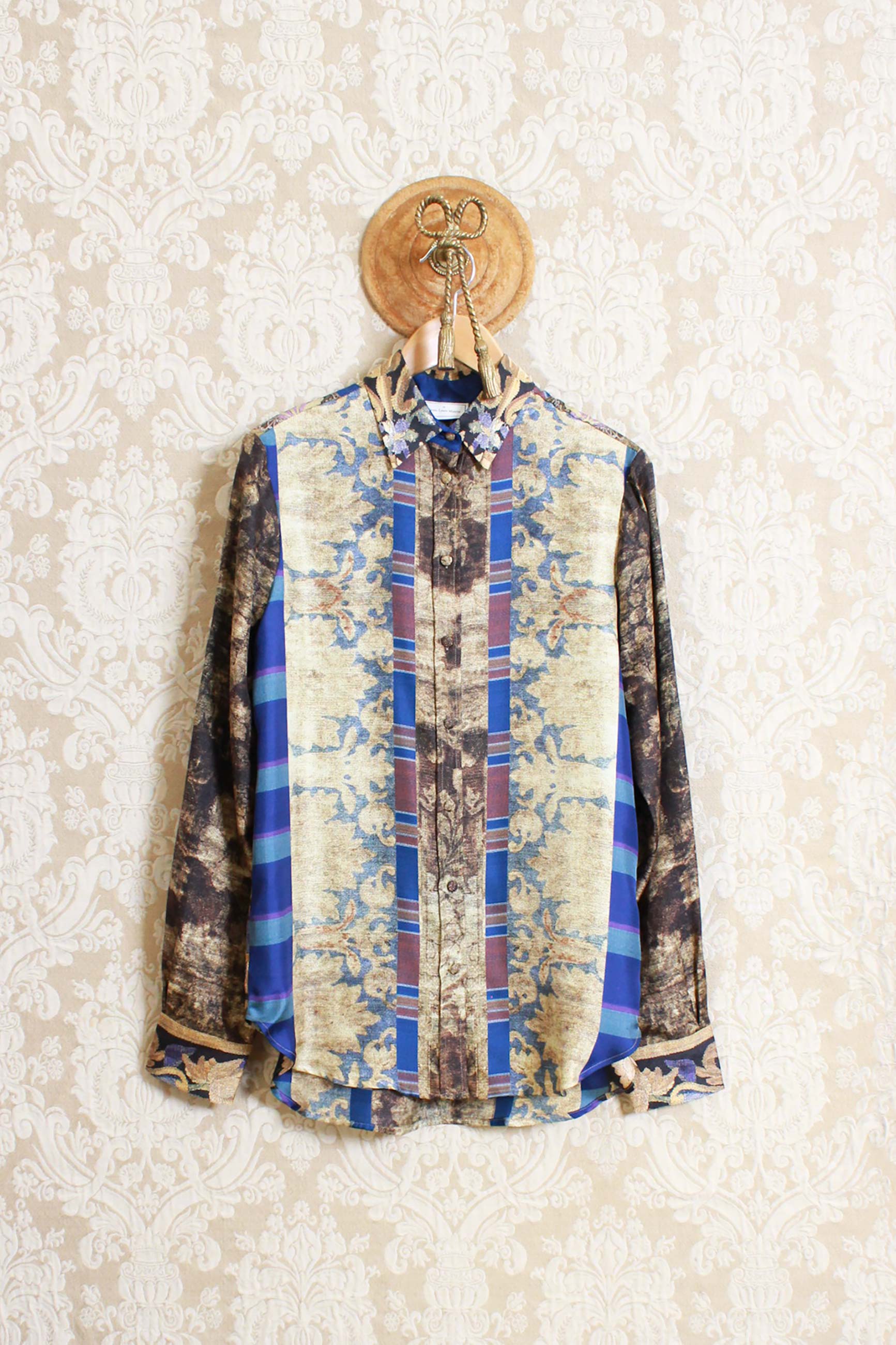 Camicia in seta taglio slim fit di pierre louis mascia in fantasia flora bronce
