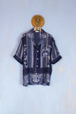Pierre Louis Mascia Camicia Bowling in Seta Indigo Flowers Galax Sarzana Boutique