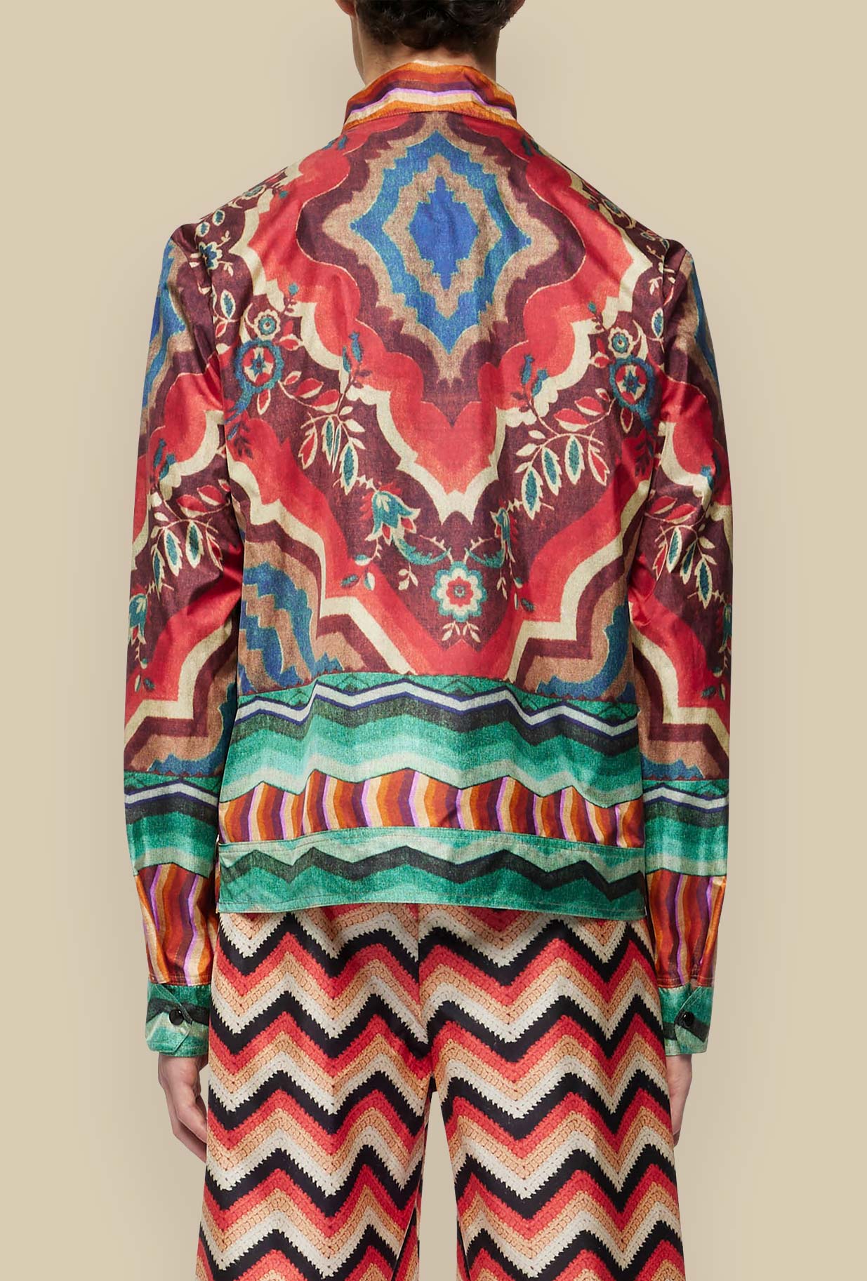 Giubbino in seta spalmata con zip stampa bohemia garden by pierre louis mascia stagione ss24