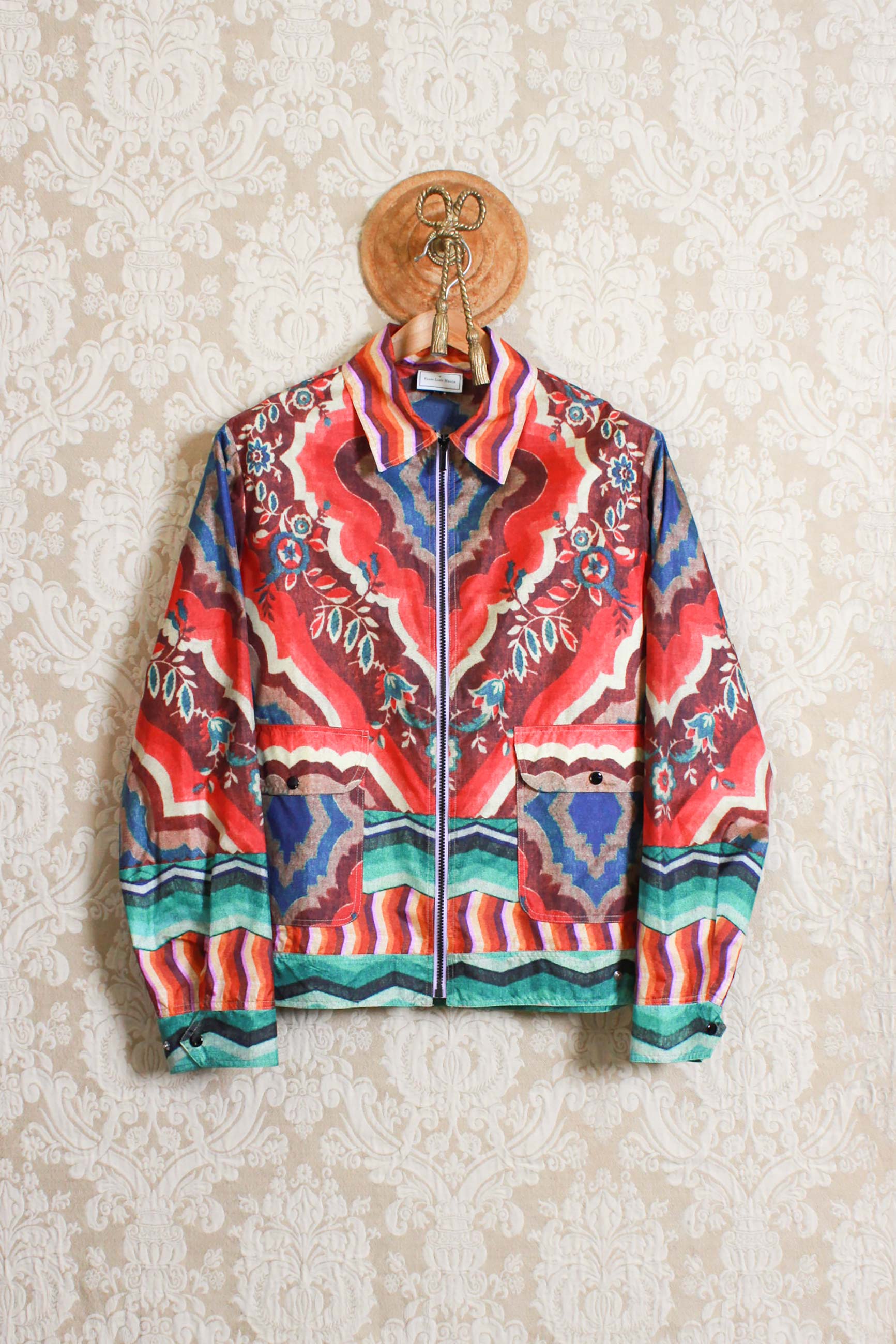 Giubbino in seta spalmata con zip stampa bohemia garden by pierre louis mascia stagione ss24