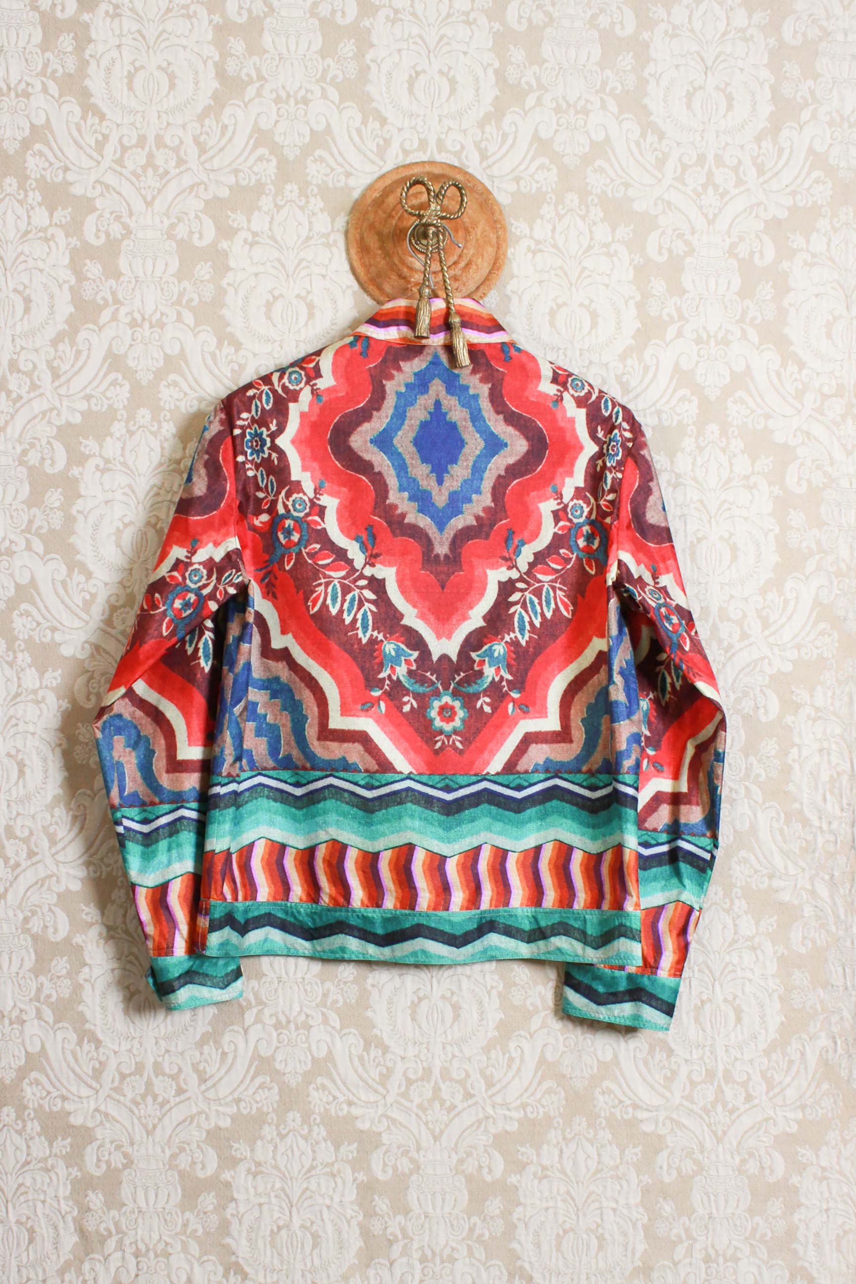 Giubbino in seta spalmata con zip stampa bohemia garden by pierre louis mascia stagione ss24