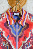 Giubbino in seta spalmata con zip stampa bohemia garden by pierre louis mascia stagione ss24