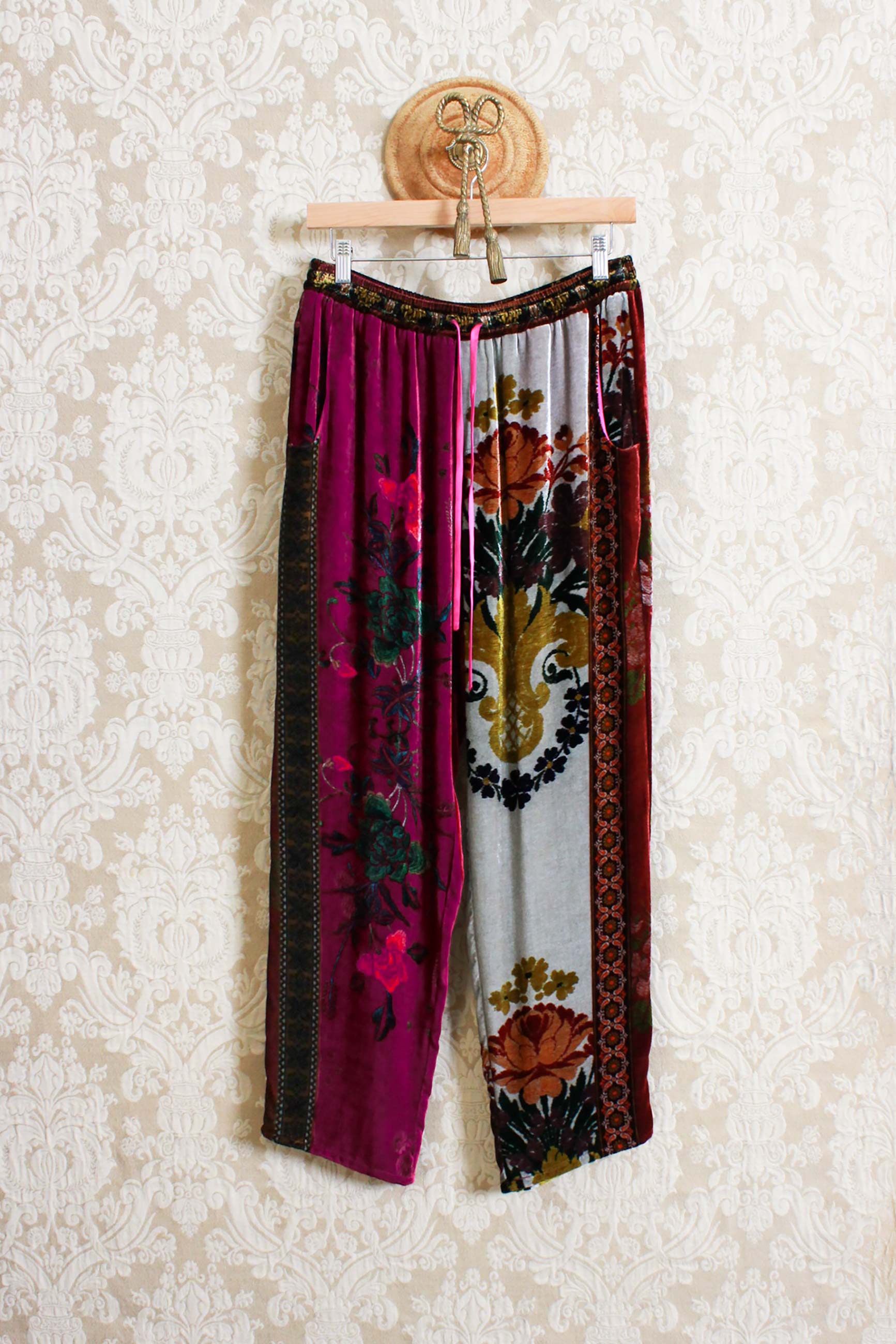 pantalone leisure in velluto di seta fantasia mirage damascus della maison pierre louis mascia