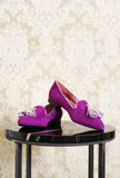 Ballerina Chloe della maison prosperine in suede con cappina color ecletic wild berry