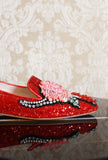 Mocassino gioiello di Prosperine in glitter stardust red flowers donna ss24