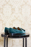mocassino da donna con nappina in velluto color petrolio della maison prosperine