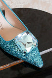slingback gioiello da donn con glitter made by prosperine color turchese ss24 donna