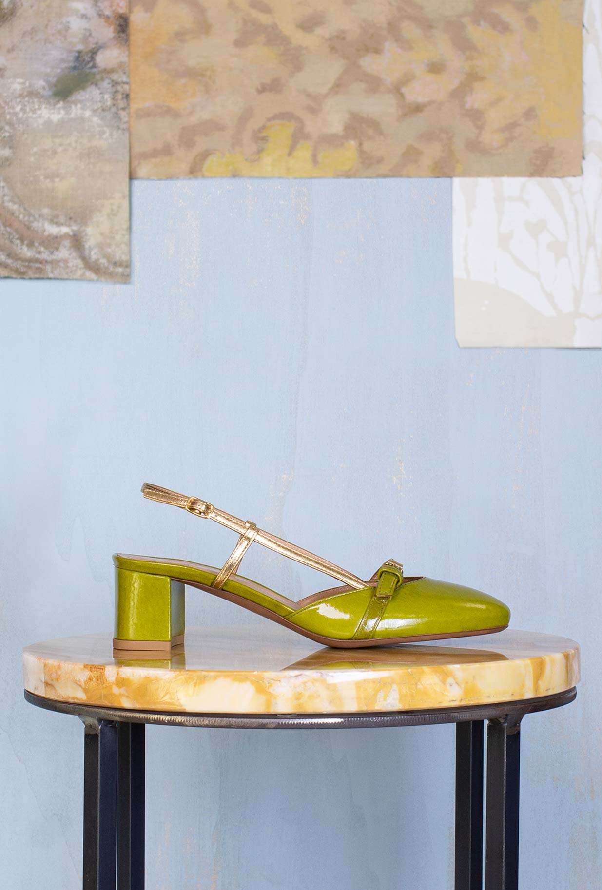 Relac Shoes Donna Slingback Laccio 045 vernice Shiny Olive