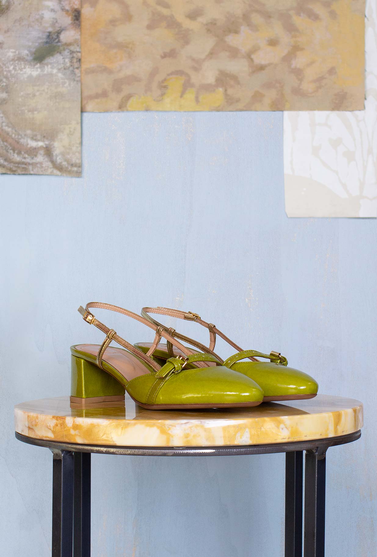 Relac Shoes Donna Slingback Laccio 045 vernice Shiny Olive