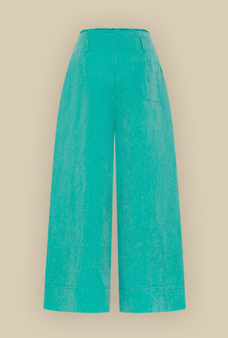 Il nuovo Panta Cropped Fringed di Niù viene proposto nella vivace tonalità Ular