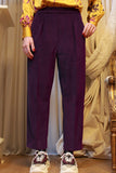 Pantalone in cordurouy viola con pince della maison Tela9 taglio cropped fw23