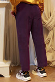 Pantalone in cordurouy viola con pince della maison Tela9 taglio cropped fw23