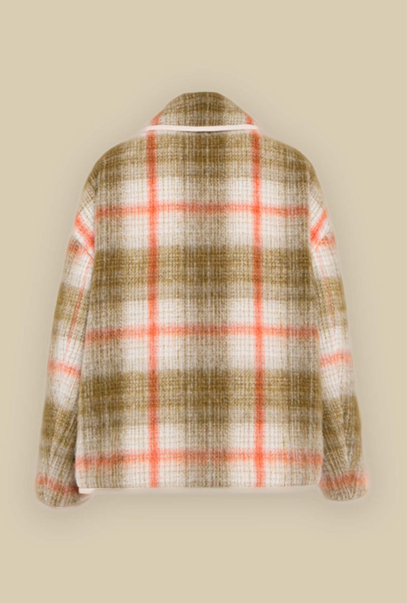 Short Coat Kevin di Tela 9 proposto nell’iconica fantasia Macro Tartan Olive da Donna