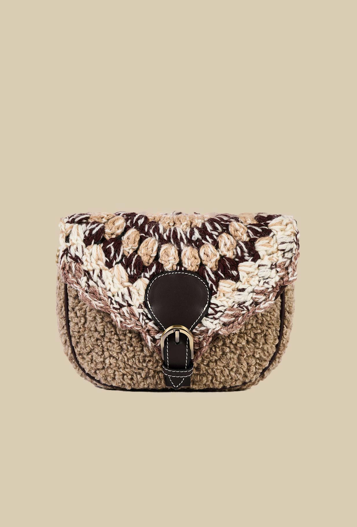 Borsa cindy eco teddy chenille della maison Via Mail Bag in velluto intreccio color taupe donna