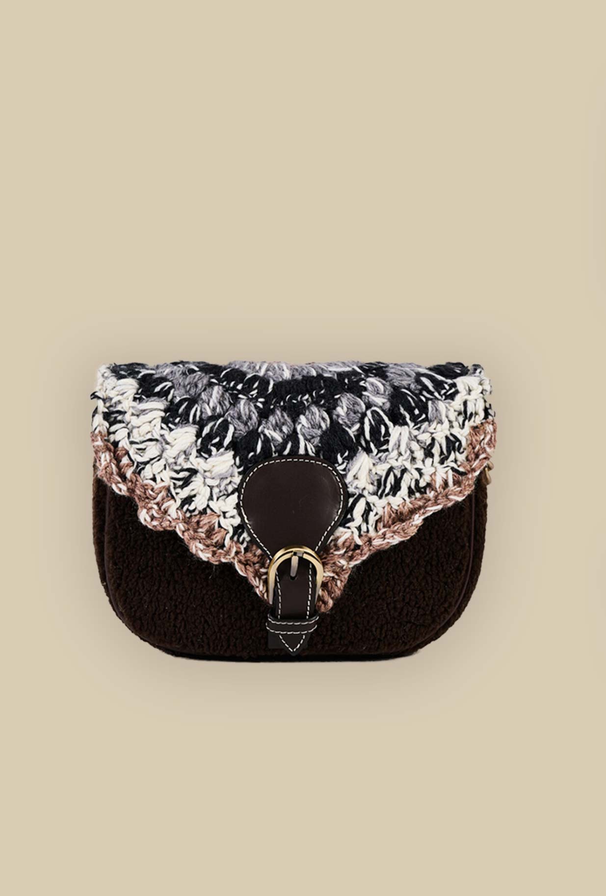 Borsa cindy eco teddy chenille della maison Via Mail Bag in velluto intreccio color brown donna