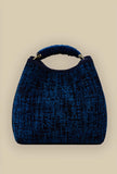 Borsa secchiello coral chenille della maison Via Mail Bag in velluto intreccio color royal blu donna