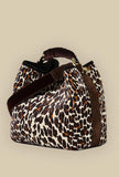 Borsa secchiello coral chenille della maison Via Mail Bag in velluto intreccio color leopard brown donna