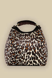 Borsa secchiello coral chenille della maison Via Mail Bag in velluto intreccio color leopard brown donna