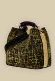 Borsa secchiello coral chenille della maison Via Mail Bag in velluto intreccio color forest donna