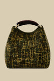Borsa secchiello coral chenille della maison Via Mail Bag in velluto intreccio color forest donna