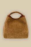 Borsa secchiello coral chenille della maison Via Mail Bag in velluto intreccio color caramel donna
