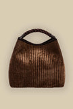 Borsa secchiello coral chenille della maison Via Mail Bag in velluto intreccio color chocolate donna