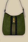 Borsa emma lana chenille della maison Via Mail Bag in velluto intreccio color green donna